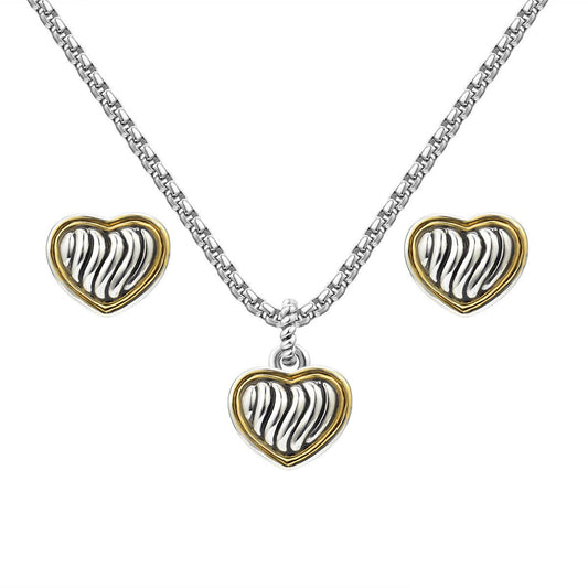 Two Tone Heart Necklace & Earring Set