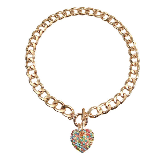 Rhinestone Heart Toggle Necklace - Multi Color