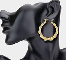 Pave Circle Bamboo Earrings