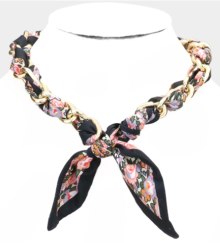 Oval Link Fabric Scarf Necklace