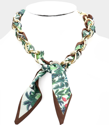 Oval Link Fabric Scarf Necklace