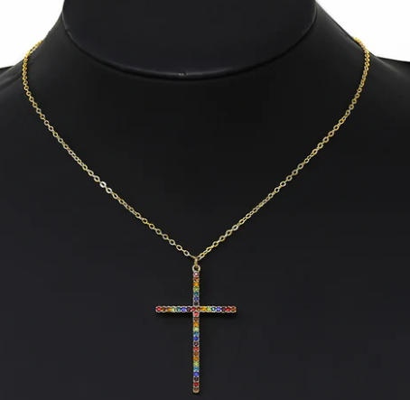 Pave Glass Cross Pendant Necklace